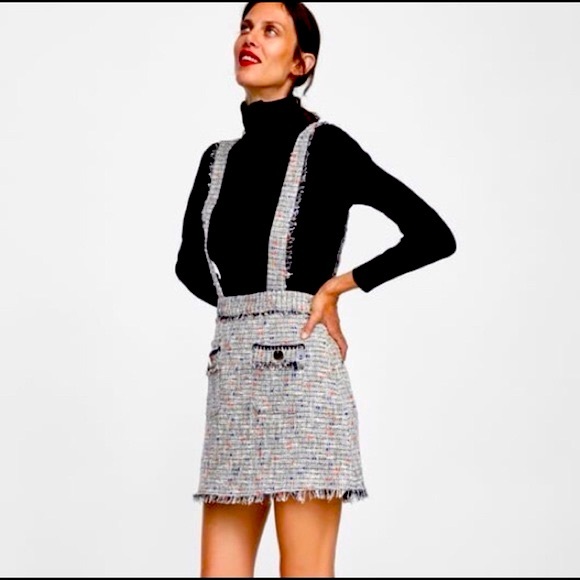Zara Dresses & Skirts - NWT Zara Tweed Mini Skirt with Suspenders